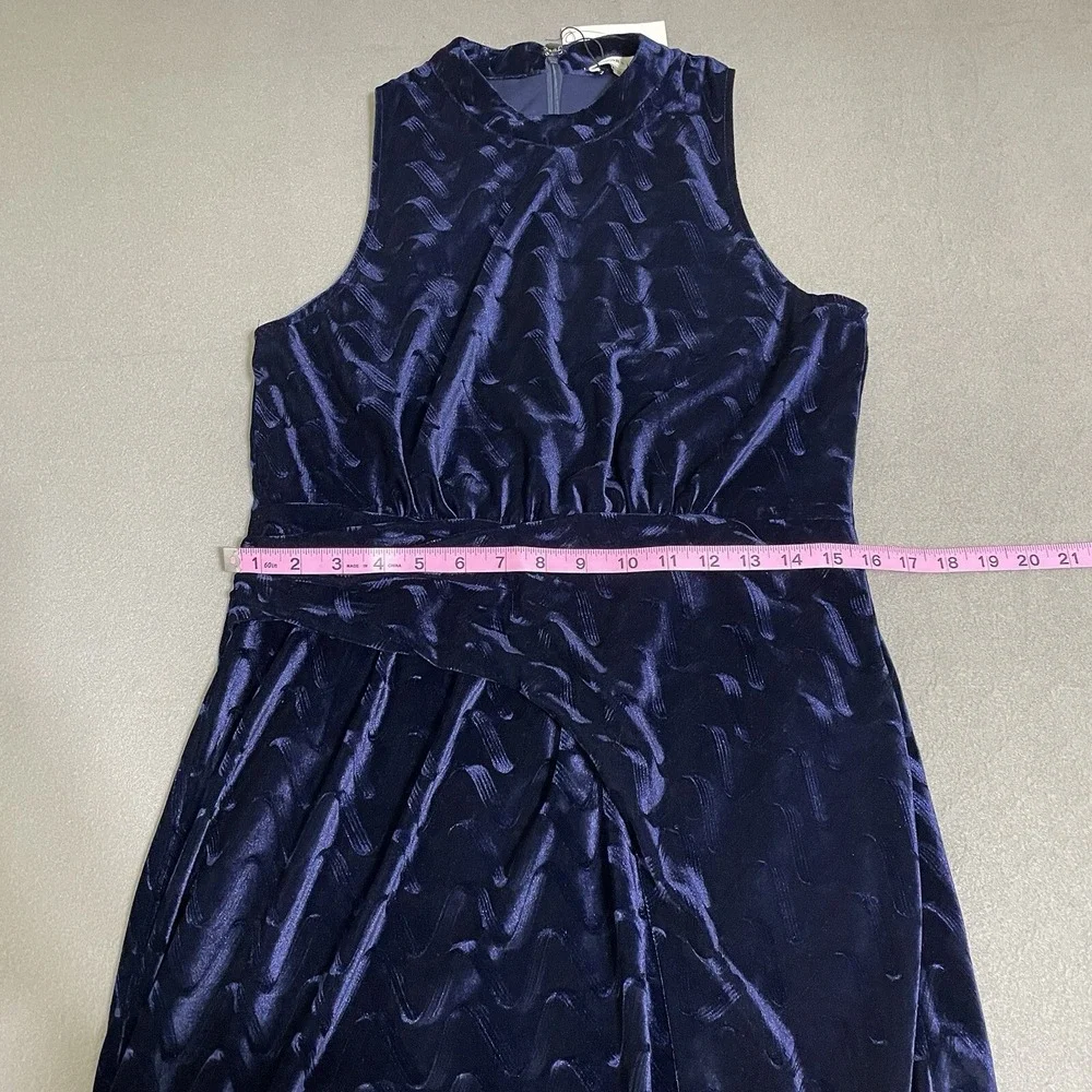 Women's Psychedelic Blue Velvet Lace Mini‎ Dress Halter Neck Slit L HOCO Formal